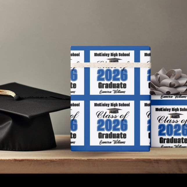 Papel De Presente Formatura Personalizada Azul da Turma de 2026 (Criador carregado)
