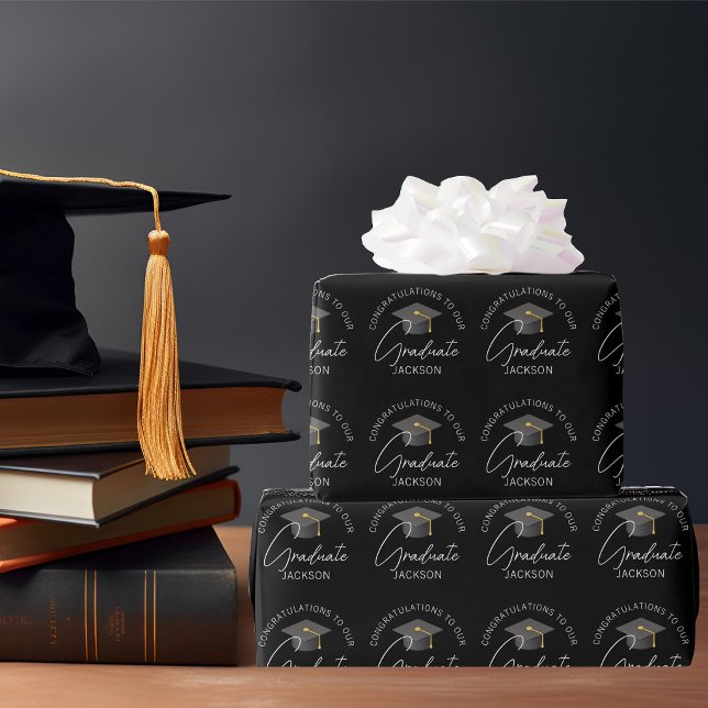 Papel De Presente Formatura Preta Elegante Personalizada de Graduaçã (Criador carregado)