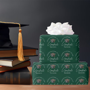 Papel De Presente Formatura Verde Escuro Personalizada de Graduação