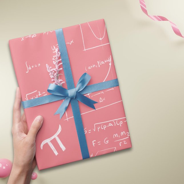 Papel De Presente Fórmulas e Equações Matemáticas Rosa e Branco (Criador carregado)