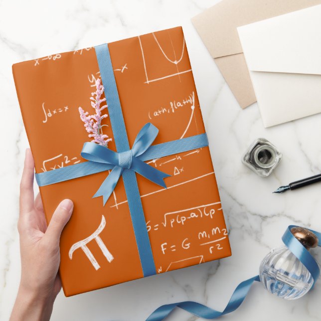 Papel De Presente Fórmulas Equações Matemáticas Laranja de Aniversár (Presentear)