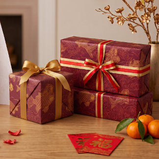 Papel De Presente Fortuna Imperial | Abundância de Koi Dourado Gigan
