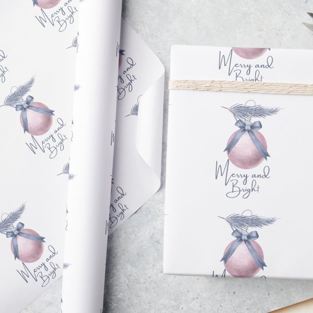 Papel De Presente Fosco Blue Pine Blush Pink Ornament Wrap (Criador carregado)