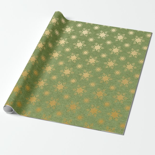 Papel De Presente Fósforo verde e dourado Natal (Desenrolado)