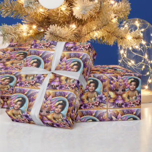 Papel De Presente Foto: Aniversário Pequeno Fada Preta Púrpura Amare