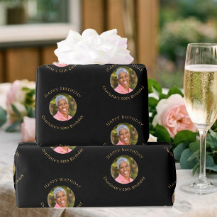 Papel De Presente Foto Aniversário Preto Ouro