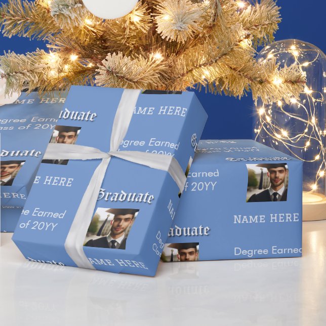 Papel De Presente Foto Azul Moderna, Nome, Grau, Classe de Graduação (Feriados)