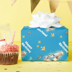 Papel De Presente Foto Colagem Grande 4º Aniversário Sob O Mar