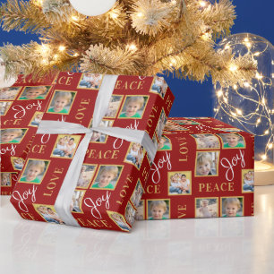 Papel De Presente Foto Collage Peace Love Joy Green Christmas