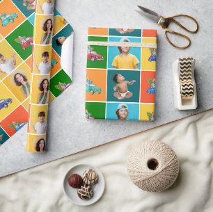 Papel De Presente Foto Colorida Bloqueia Infância Natal