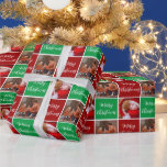 Papel De Presente Foto da família de Natal feliz colagem vermelha<br><div class="desc">Moderno e elegante papel de embrulho de fotos da família Feliz Natal.</div>