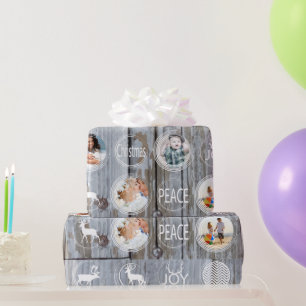 Papel De Presente Foto da Família de Natal Rustic Barn Wood