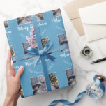 Papel De Presente Foto da família Elegant Blue Merry Christmas Scrip<br><div class="desc">Papel De Moldagem Fotográfica Da Família Elegante Blue Merry Christmas Script. Papel de embrulho moderno e elegante com desejo Feliz de Natal,  seu nome de família e uma foto personalizada - personalize com seu nome e insira sua foto na modelo.</div>