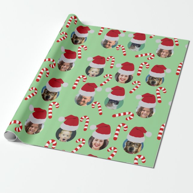 Papel De Presente Foto da Família Engraçada de Natal Santa Hats (Desenrolado)