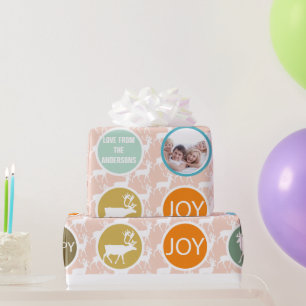 Papel De Presente Foto da família Peach Reindeer Feliz de Natal Bril