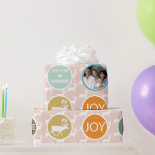 Papel De Presente Foto da família Peach Reindeer Feliz de Natal Bril