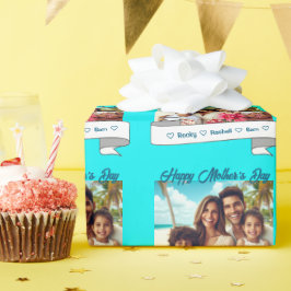 Papel De Presente Foto da família personalizada do Dia de as mães fe