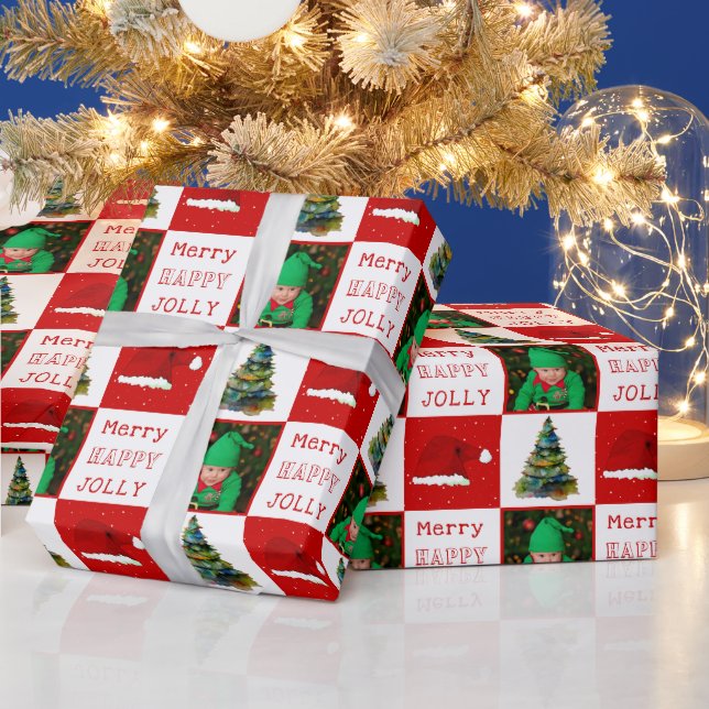 Papel De Presente Foto da Família Santa Hat da Árvore de Natal Jolly (Feriados)