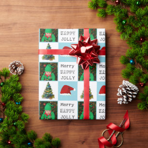 Papel De Presente Foto da Família Santa Hat da Árvore de Natal Jolly