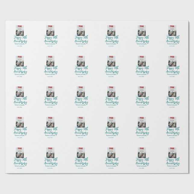 Papel De Presente Foto de 50º aniversário arco turquesa nome da (Aberto)