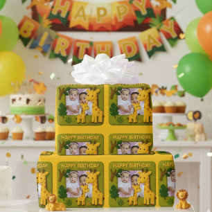 Papel De Presente Foto de Aniversário da Girafa Bonita Personalizáve