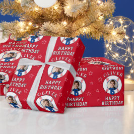 Papel De Presente Foto de Aniversário de Bola de Beisebol Personaliz
