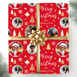 Papel De Presente Foto de Árvores de Natal Nome Personalizado Vermel