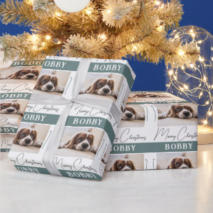 Papel De Presente Foto de Cachorro Minimalista Feliz Natal Moderno