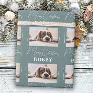 Papel De Presente Foto de Cachorro Minimalista Feliz Natal Pet