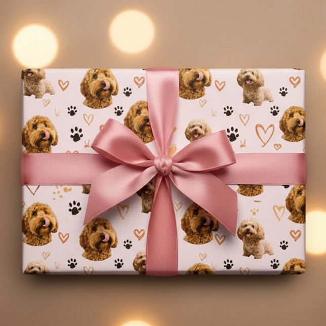 Papel De Presente Foto de Cachorro Personalizada Rosa – Dia dos Namo (Criador carregado)