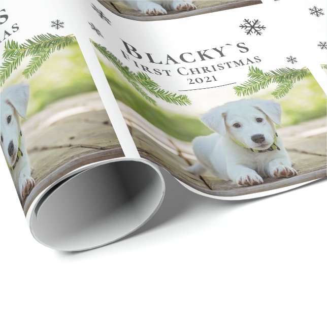 Papel De Presente Foto de Cachorrozinho de Natal Fofa com Pinheiro (Ponta do rolo)