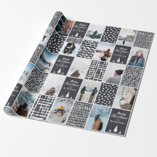 Papel De Presente Foto de Colagem Personalizada de Natal Branco Pret