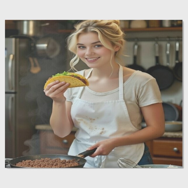 Papel De Presente Foto de Comer Tacos Personalizar (Aberto)