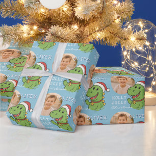 Papel De Presente Foto de Dinossauro de Natal Fofo para Crianças