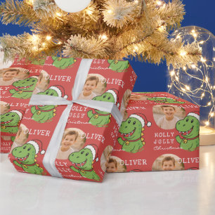 Papel De Presente Foto de Dinossauro de Natal Fofo para Crianças