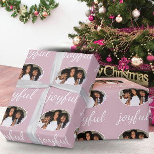 Papel De Presente Foto de Férias de Natal em Rosa Pastel Alegre com 