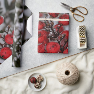 Papel De Presente Foto de Frutas Congeladas em um Galho de Árvore