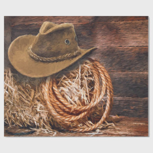 Papel De Presente Foto de Hat Rope Hay do Rustic Cowboy