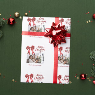Papel De Presente Foto de laço vermelho no Natal branco