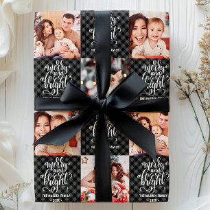 Papel De Presente Foto de Natal Alegre e Brilhante em Xadrez de Búfa