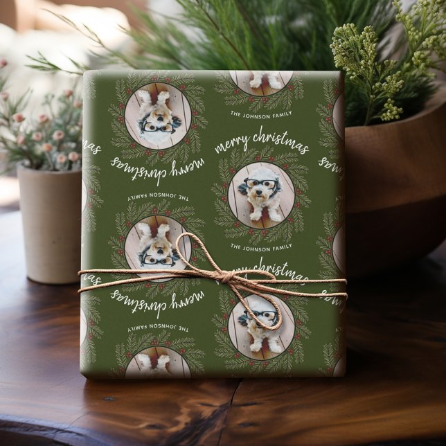 Papel De Presente Foto de Natal Caprichosa - Caligrafia - Galhos (Personalized Photo Wrapping Paper)