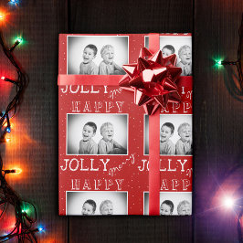 Papel De Presente Foto de Natal da Tipografia Branca Festiva