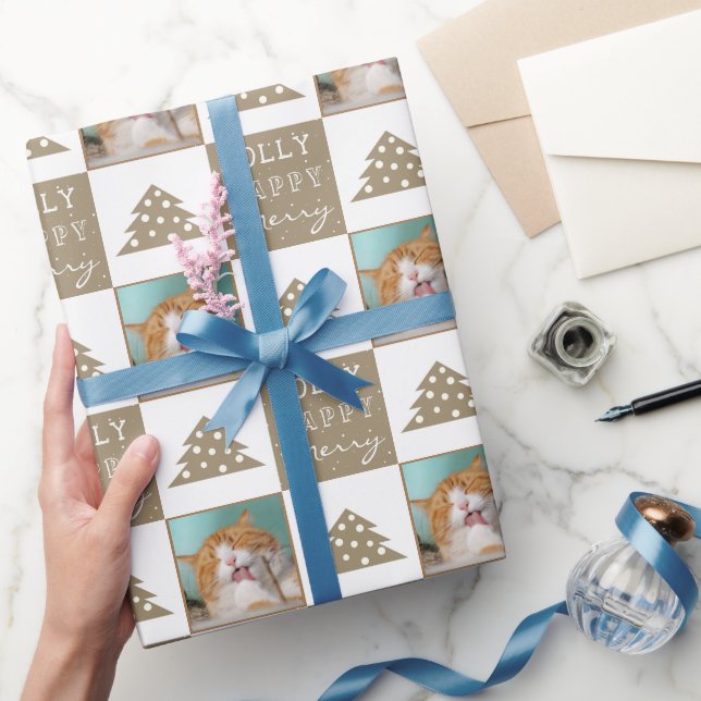 Papel De Presente Foto de Natal da Typografia Pet de Gato Bonito (Presentear)