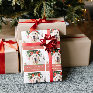 Papel De Presente Foto de Natal de Cachorro Feliz Pawlidays
