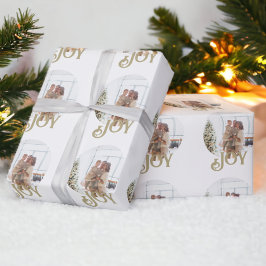Papel De Presente Foto de Natal de Joy Moderno Personalizada