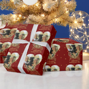 Papel De Presente Foto de Natal, Dourada estrela brilhante vermelha