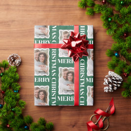 Papel De Presente Foto de Natal em Moldura Verde com Recorte