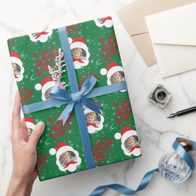 Papel De Presente Foto de Natal Merry Personalizada (Presentear)