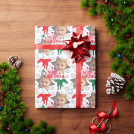 Papel De Presente Foto de Natal Merry Personalizada T-Rex