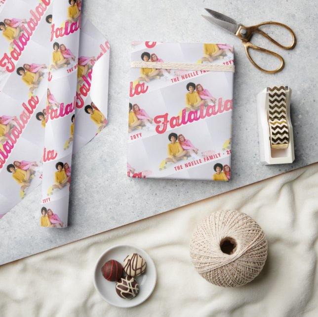 Papel De Presente Foto de Natal Multi-Foto do Script de Ombre Rosa F (Artesanato)